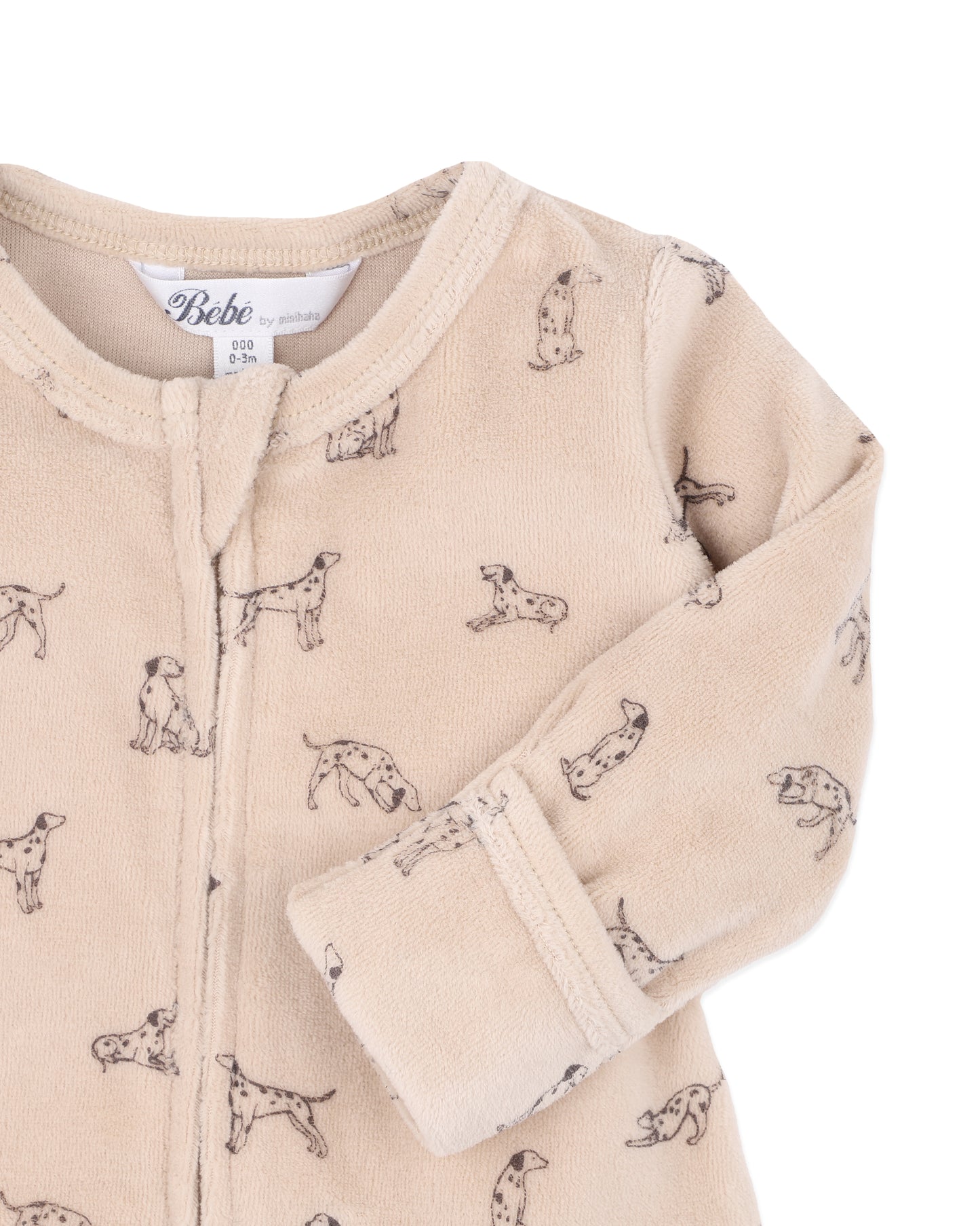 Bebe Otto Velour Zip LS Onesie - Biscuit