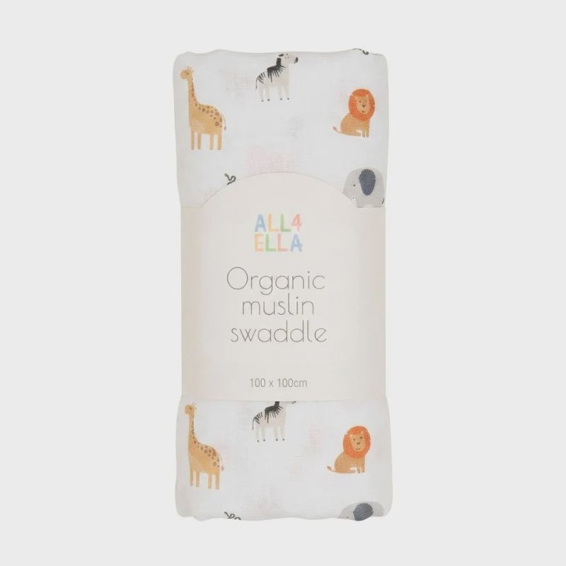 All4Ella Organic Muslin Swaddle - Wild Animals