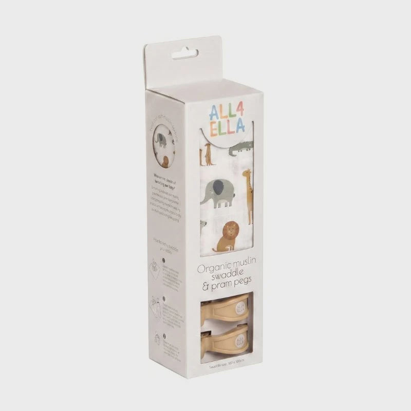 All4Ella Muslin & 2 Pram Peg Box Set - Wild Animals