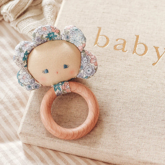 Alimrose Flower Baby Teether Rattle - Liberty Blue