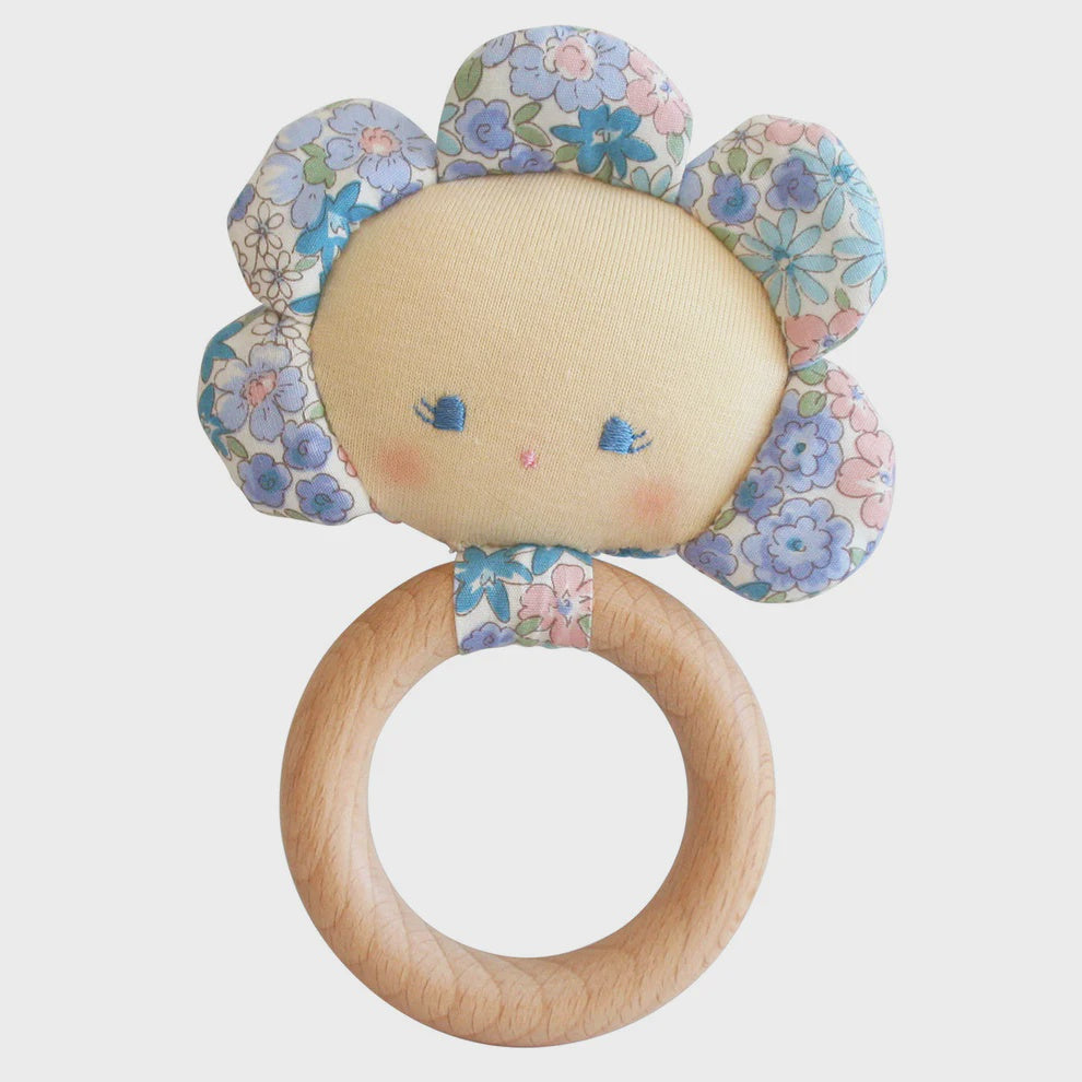 Alimrose Flower Baby Teether Rattle - Liberty Blue