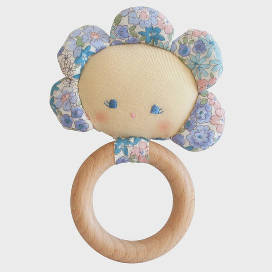 Alimrose Flower Baby Teether Rattle - Liberty Blue