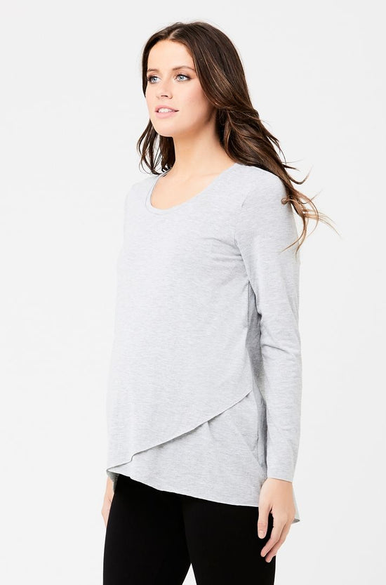 Ripe Raw Edge LS Nursing Top - Silver Marle