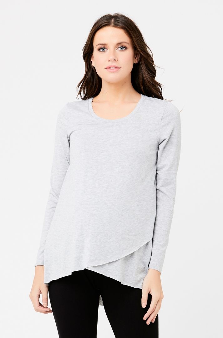 Ripe Raw Edge LS Nursing Top - Silver Marle