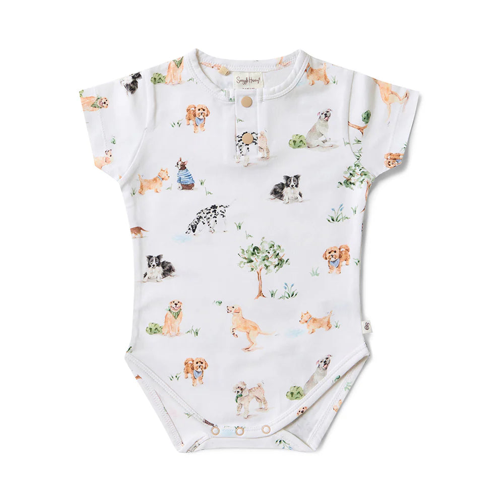 Snuggle Hunny Dog Park Short Sleeve Organic Bodysuit