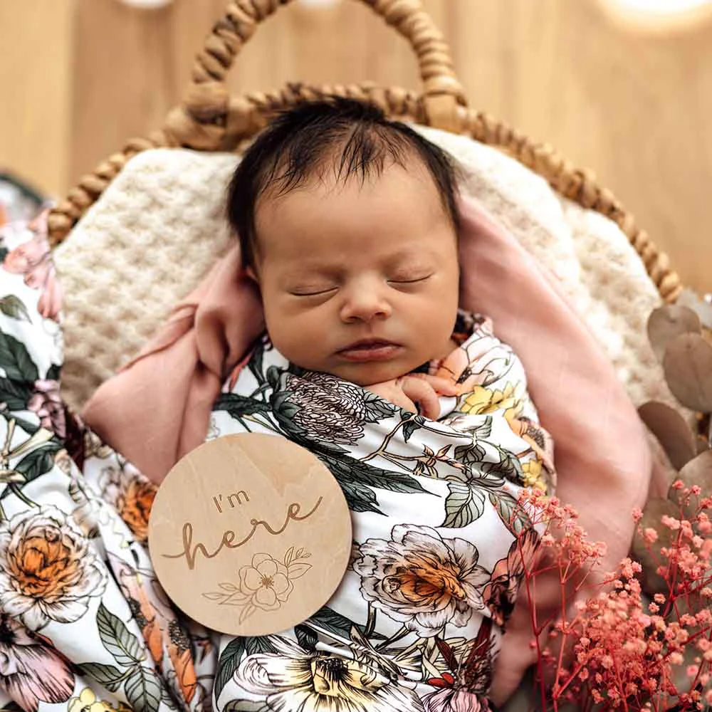 Snuggle Hunny Floral Wooden Milestone Cards